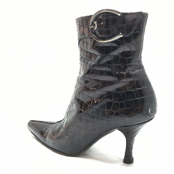 Stuart Weitzman Brown Patent Croc Booties Boots - Picture 6 of 8